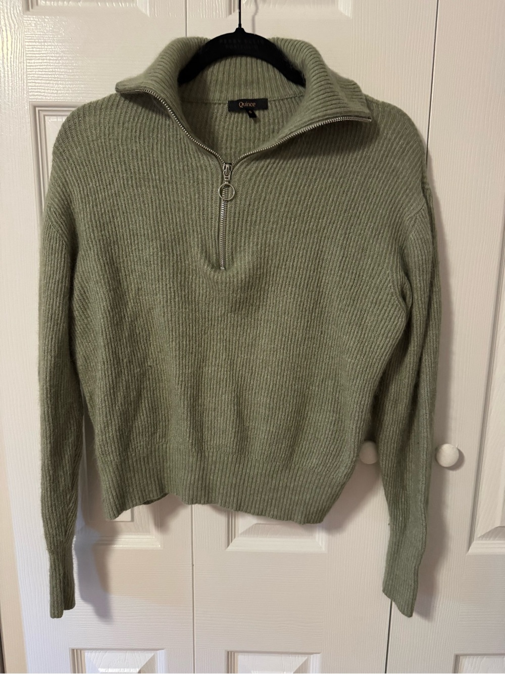 Quince Sage Green Ribbed Quarter-Zip Sweater – Size Small